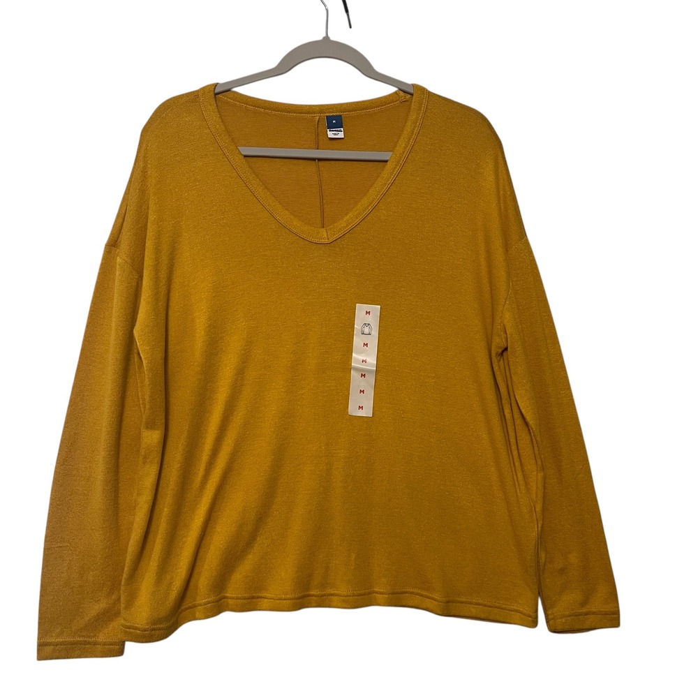 Old Navy Womens Mustard Yellow V-Neck Long Sleeve Relaxed Knit Top Size Medium